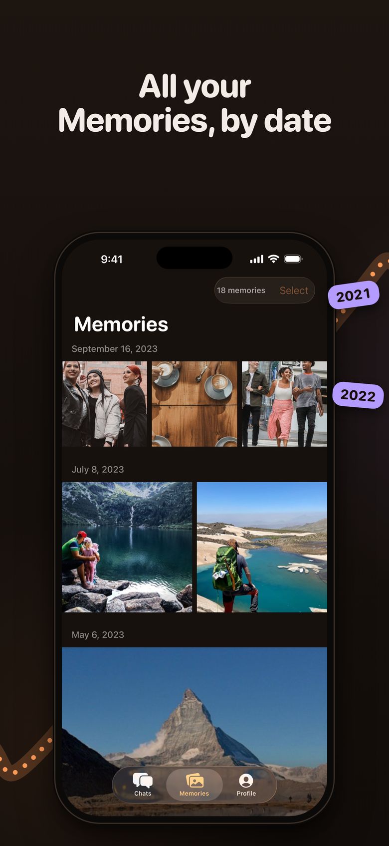 All your Memories, by date: a grid of Memories grouped under their dates.